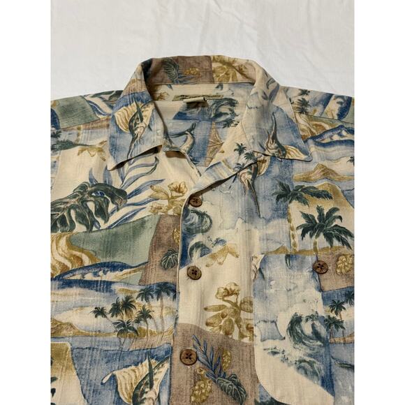 Cafe Havana Mens Size Large 100% Silk Hawaiian Shirt Swordfish Palm Trees Island - Picture 5 of 10